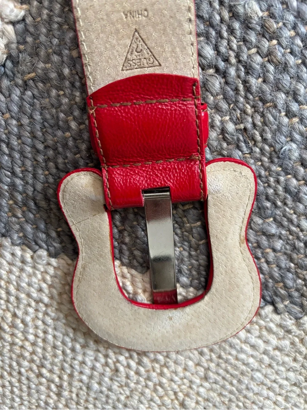 Guess Red Leather Wide Women's Belt with Branded Silver Buckle